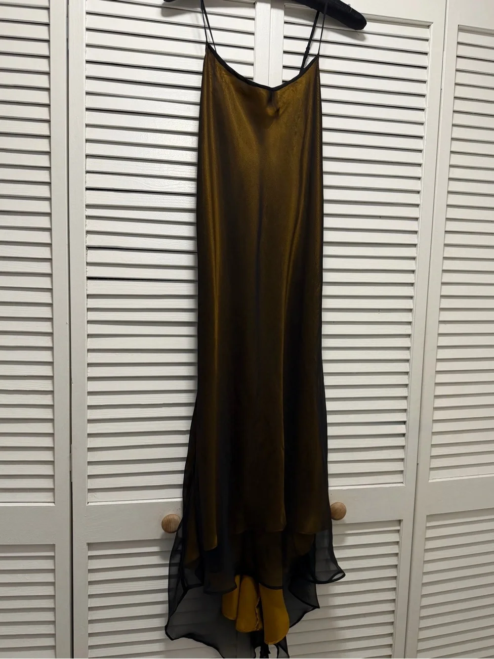 Vintage Victoria's Secret Mustard Slip Dress with Black Sheer Overlay - Picture 2 of 9